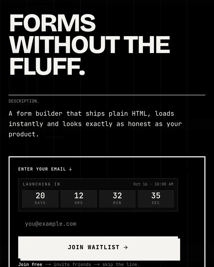 Brutalist — waitlist template preview