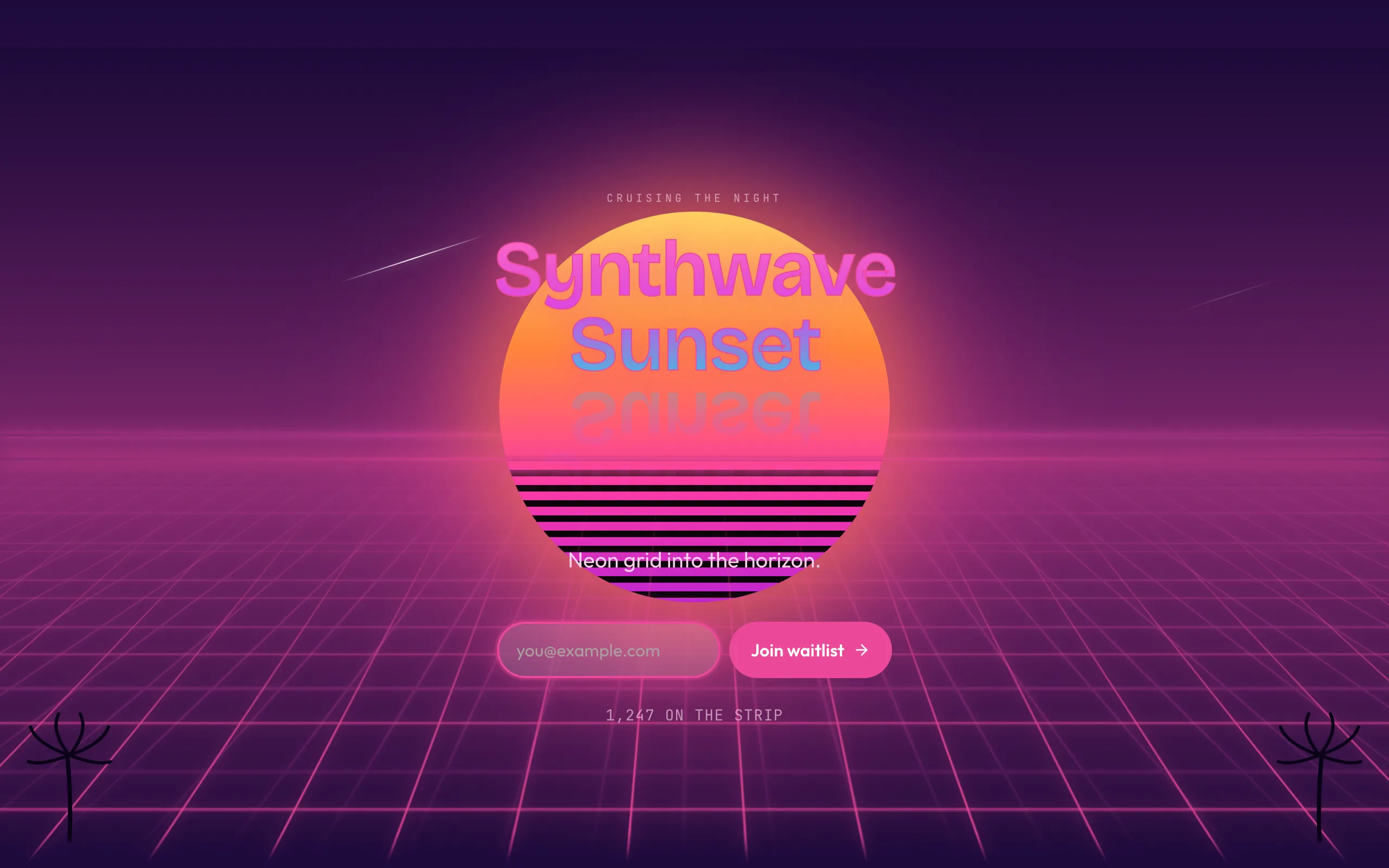 Synthwave Sunset — waitlist template preview
