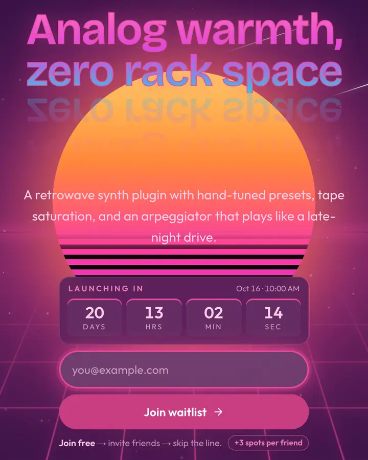 Synthwave Sunset — waitlist template preview
