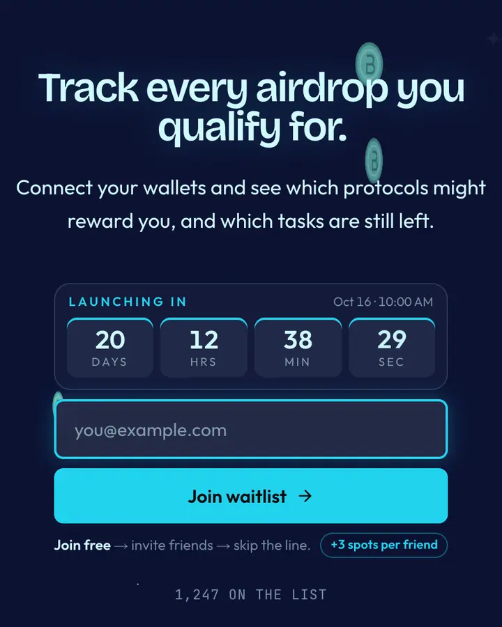 Airdrop Blue — Crypto & Web3 waitlist page template, deep blue background