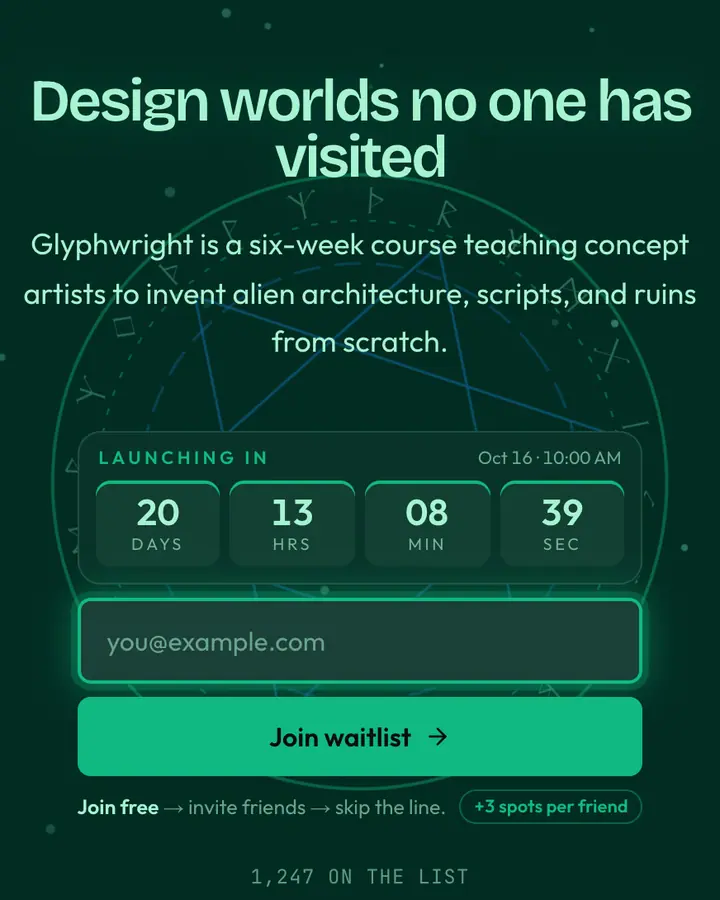 Alien Temple — Cyberpunk & Sci-Fi waitlist page template, deep teal background