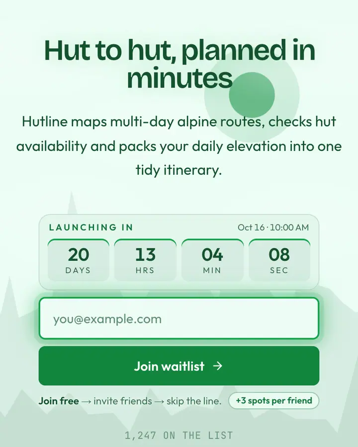 Alpine Meadow — Nature & Organic waitlist page template, emerald-tinted white background