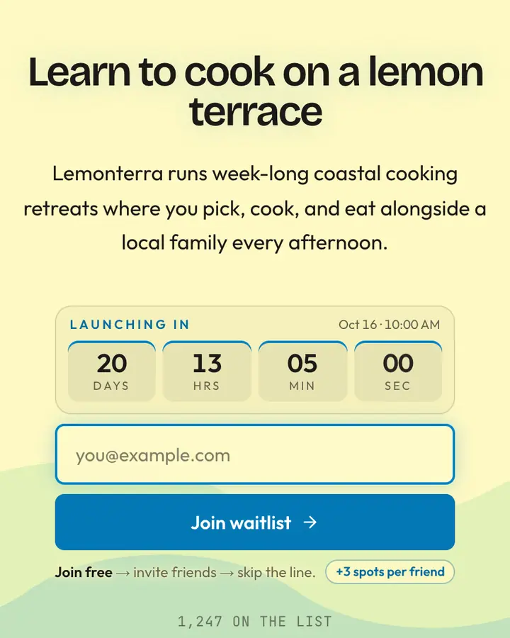 Amalfi Lemon — Luxury waitlist page template, cream background