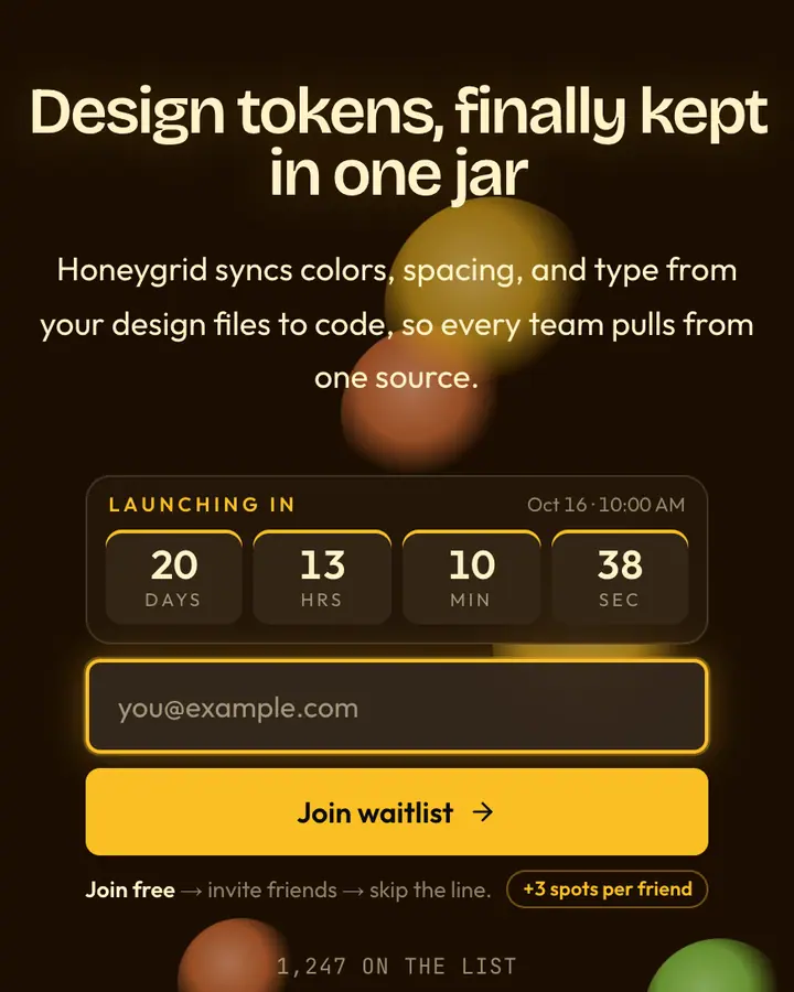 Amber Glass — Glassmorphism waitlist page template, near-black vermilion background