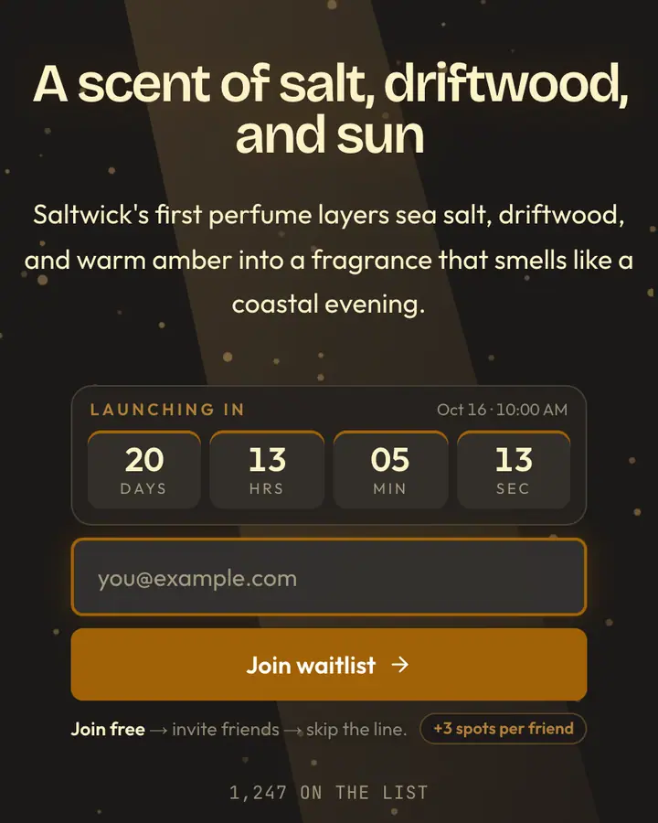 Ambergris — Luxury waitlist page template, charcoal background