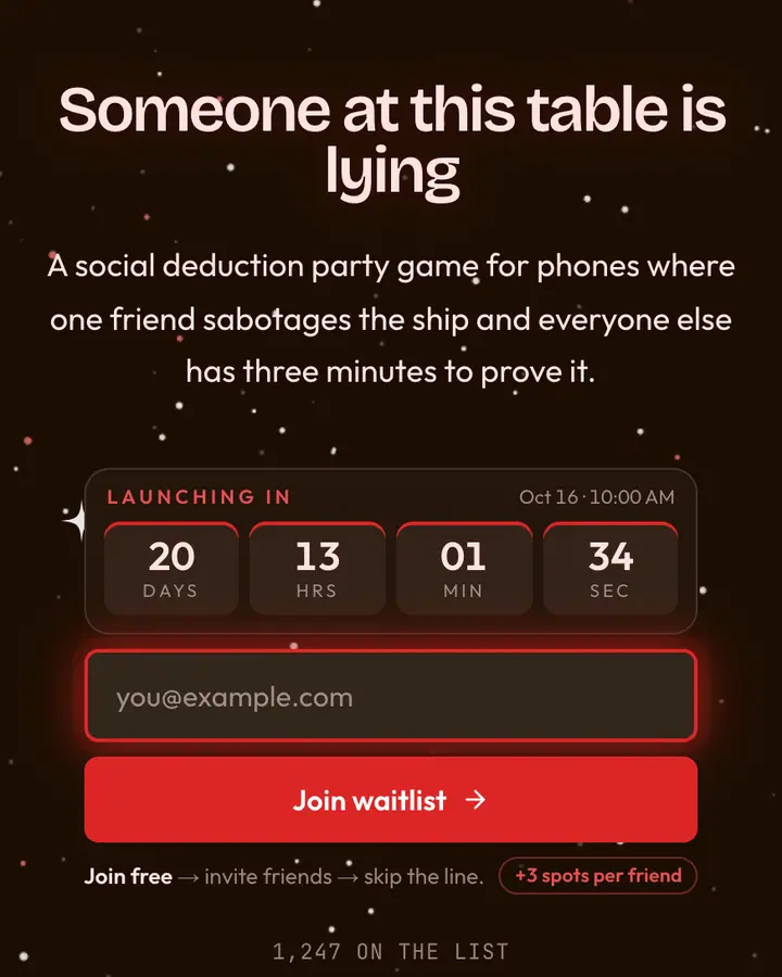 Space Crew Red — Retro & Pixel Art waitlist page template, near-black vermilion background