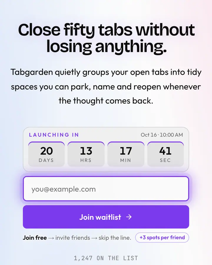 Iris Browser — Tech & SaaS waitlist page template, white background