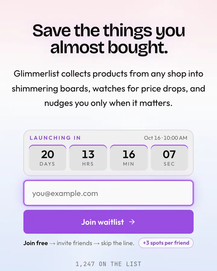 Tab Shimmer — Tech & SaaS waitlist page template, white background