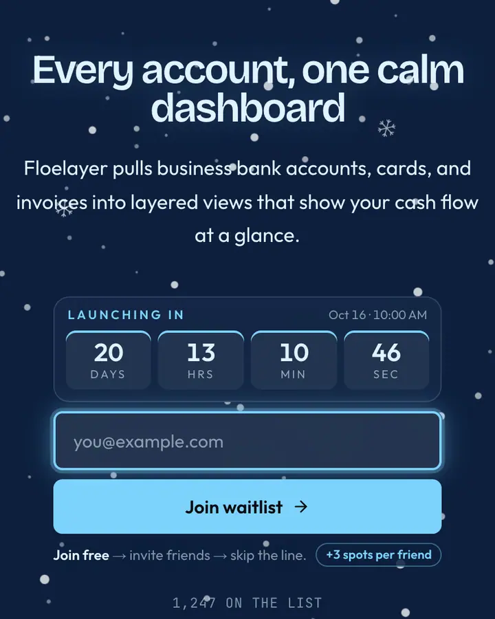 Arctic Glass — Glassmorphism waitlist page template, deep blue background