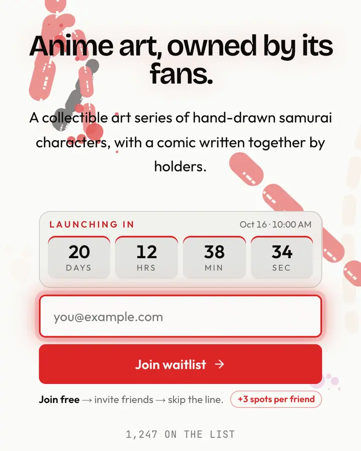 Anime PFP Red — Crypto & Web3 waitlist page template, white background