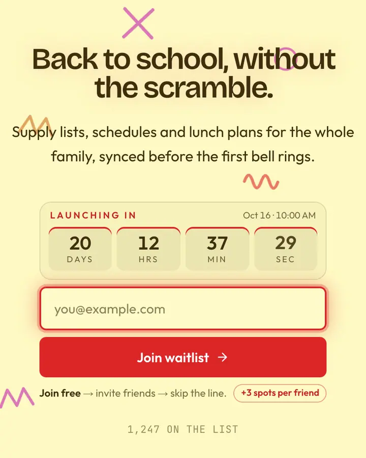 Back to School — Holiday & Seasonal waitlist page template, cream background