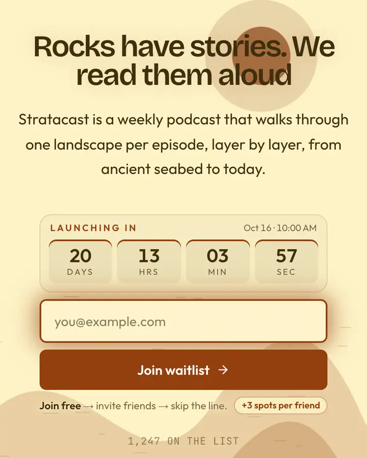 Badlands Sand — Nature & Organic waitlist page template, cream background