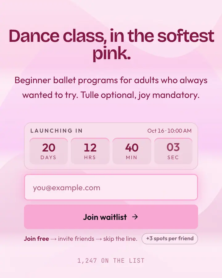 Ballerina Pink — Coquette waitlist page template, pale pink background