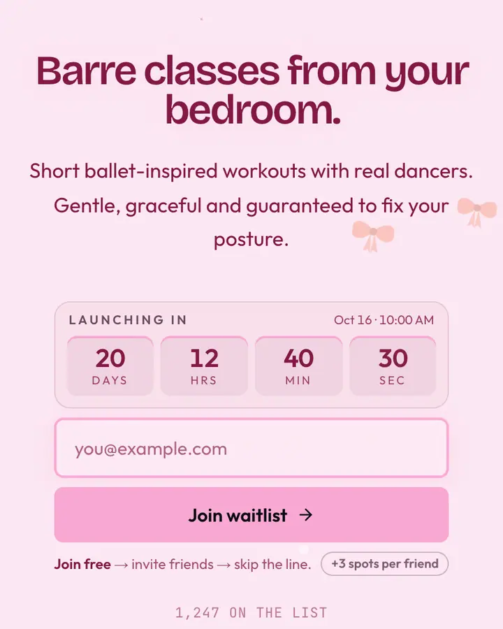 Ballet Slipper — Coquette waitlist page template, pale pink background