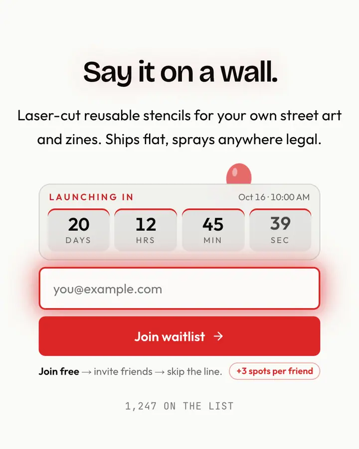 Street Stencil — Editorial & Abstract waitlist page template, white background