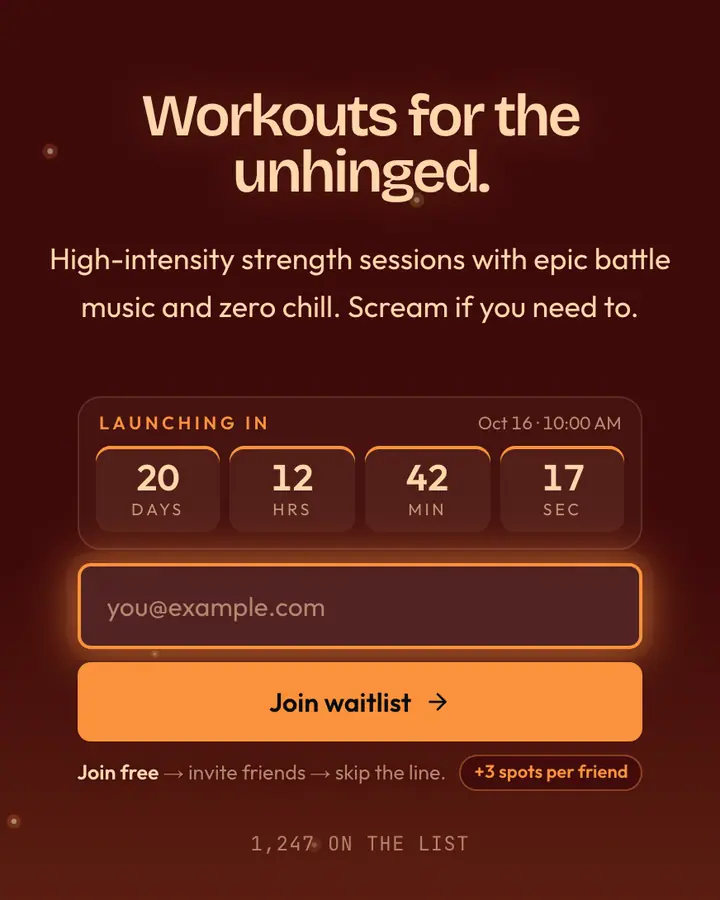 Barbarian Rage — Fantasy waitlist page template, deep red background