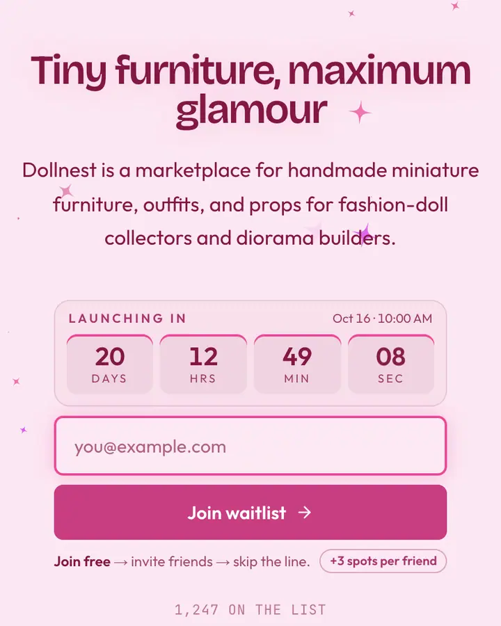 Doll Pink — Y2K waitlist page template, pale pink background