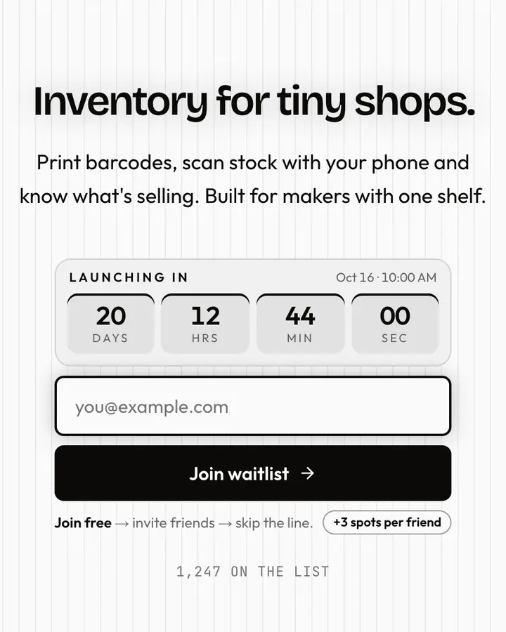 Barcode Lines — Black & White waitlist page template, white background