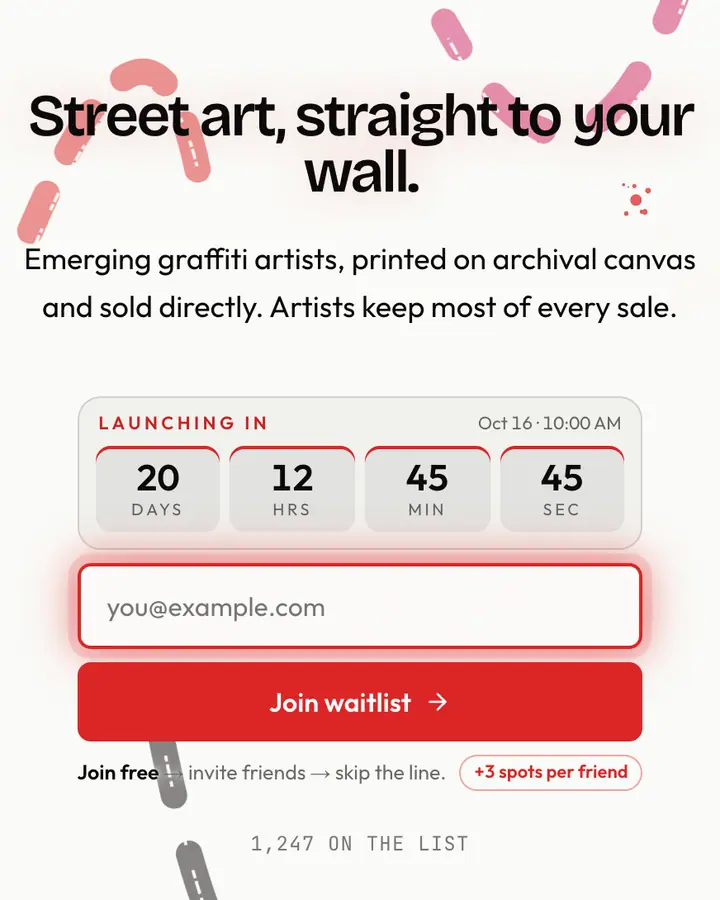 Crown Scrawl — Editorial & Abstract waitlist page template, white background