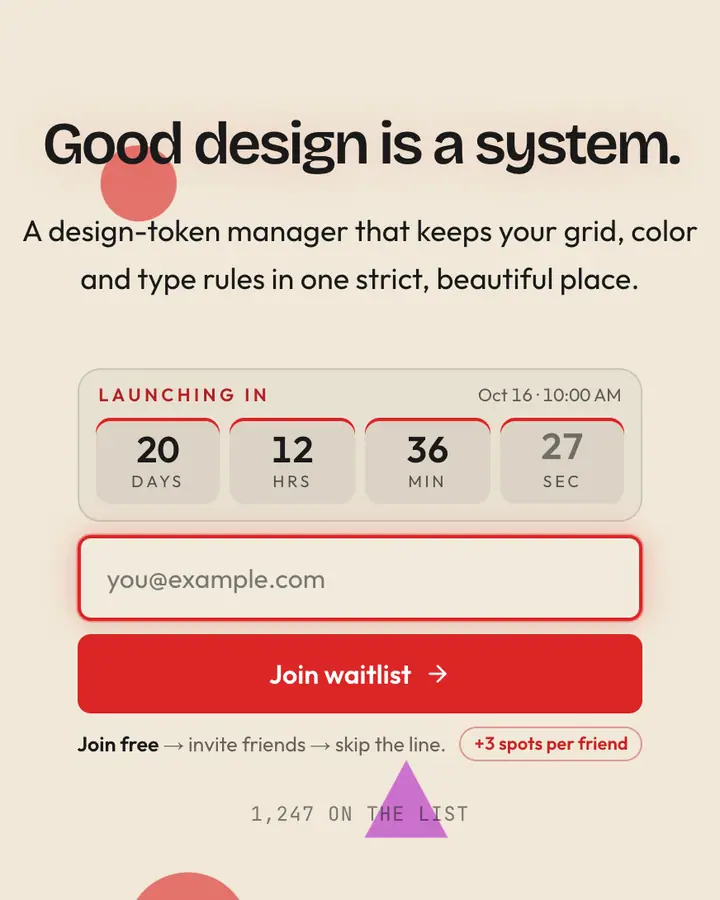 Bauhaus Grid — Editorial & Abstract waitlist page template, parchment background
