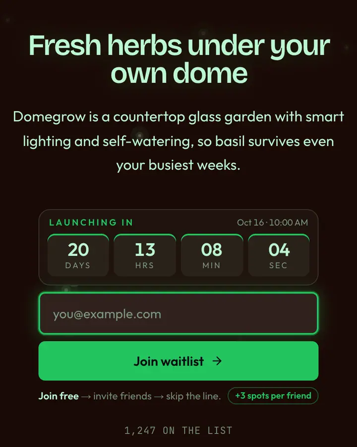 Biodome — Cyberpunk & Sci-Fi waitlist page template, near-black vermilion background