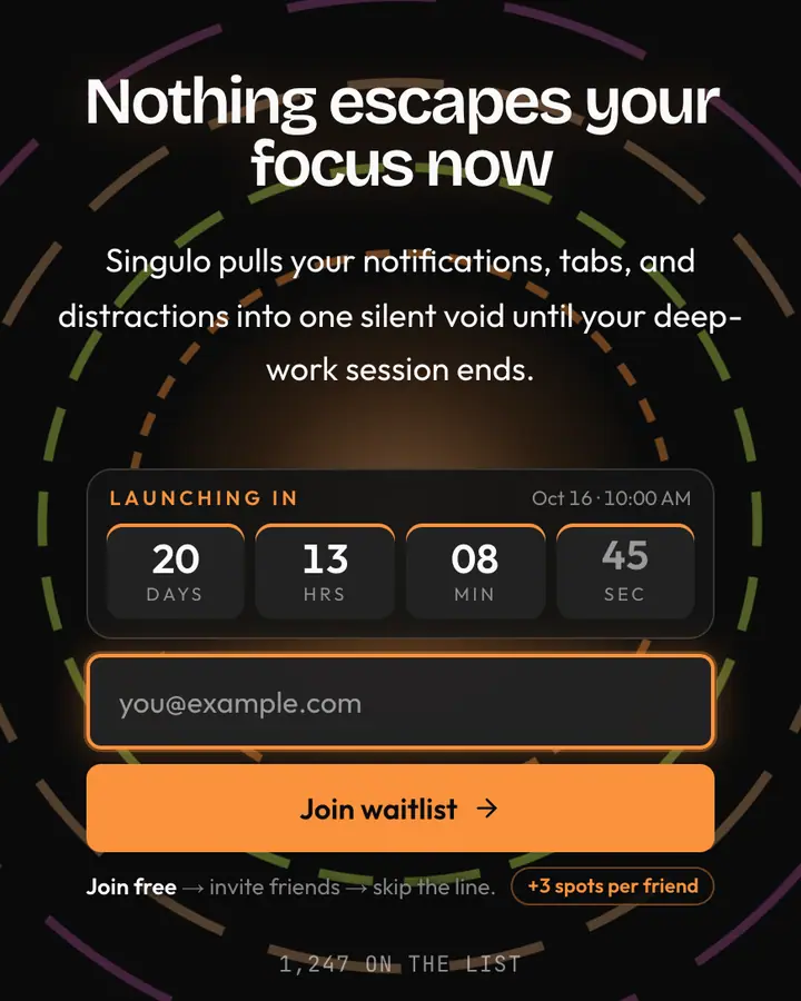 Black Hole — Cyberpunk & Sci-Fi waitlist page template, near-black background