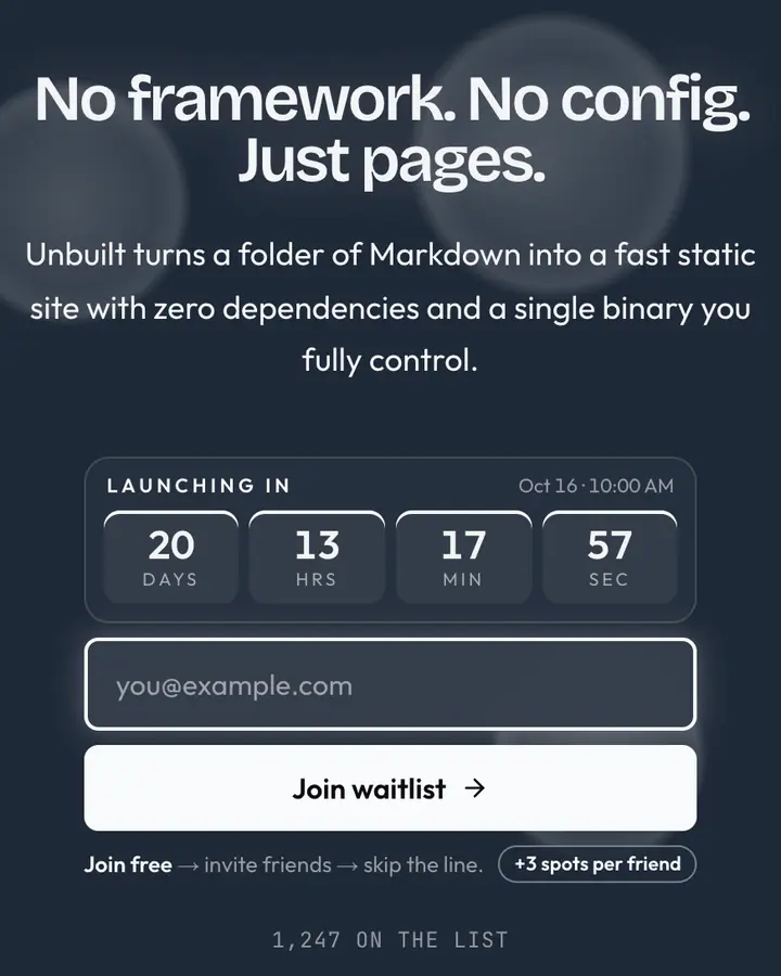 Blank Slate — Minimal waitlist page template, deep sky blue background