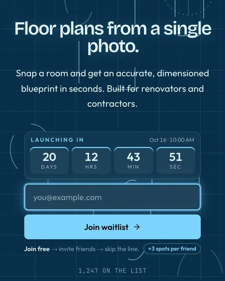 Blueprint Architect — Industrial & Brutalist waitlist page template, deep sky blue background