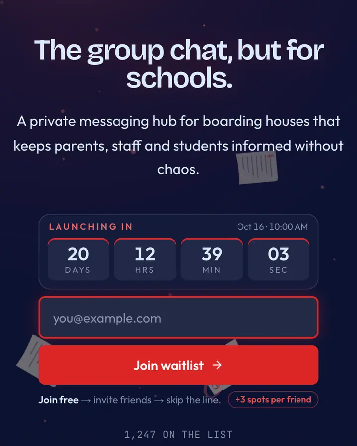 Boarding School — Dark Academia waitlist page template, deep blue background