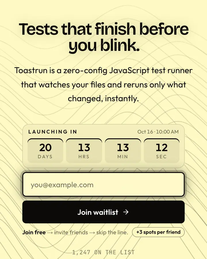 Runtime Yellow — Tech & SaaS waitlist page template, cream background