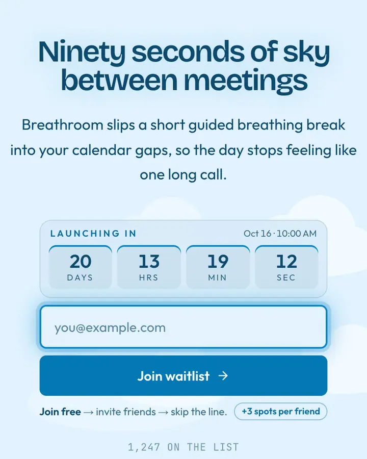 Calm Sky — Minimal waitlist page template, pale sky blue background
