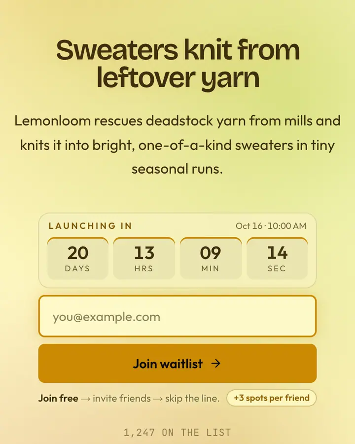 Canary Glass — Glassmorphism waitlist page template, cream background