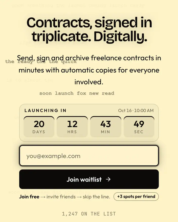 Carbon Paper — Black & White waitlist page template, cream background