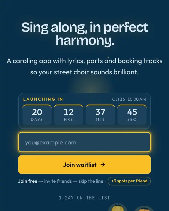 Carolers — Holiday & Seasonal waitlist page template, deep sky blue background