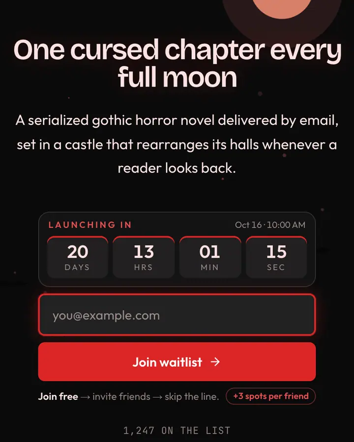 Vampire Castle — Retro & Pixel Art waitlist page template, near-black background