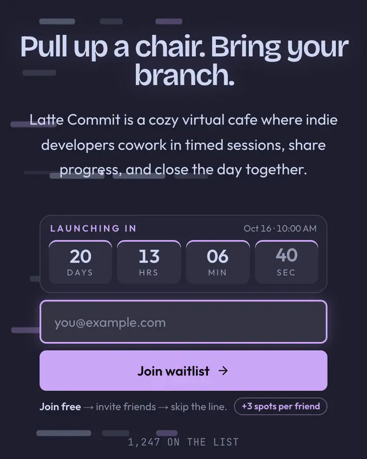 Catppuccin Mocha — Terminal & Developer waitlist page template, deep indigo background