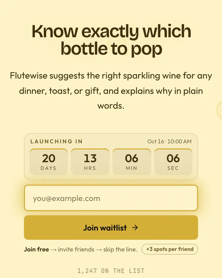 Champagne Brut — Luxury waitlist page template, cream background