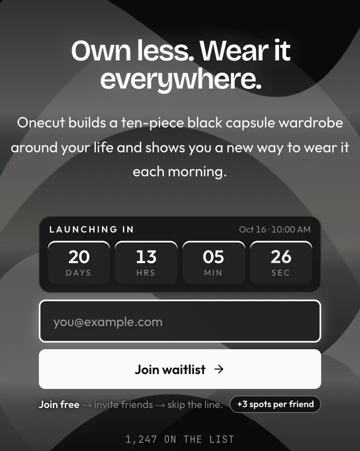 Little Black Dress — Luxury waitlist page template, near-black background