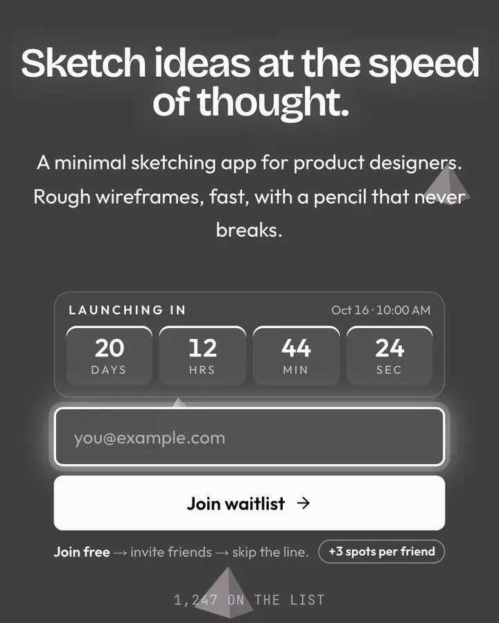 Charcoal Clean — Black & White waitlist page template, dark gray background