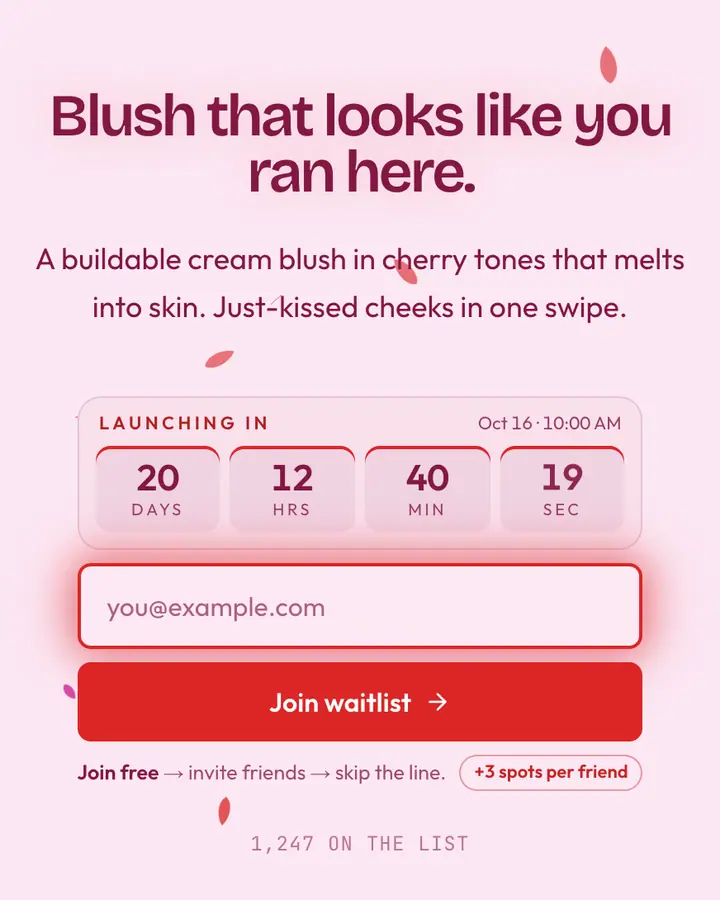 Cherry Blush — Coquette waitlist page template, pale pink background
