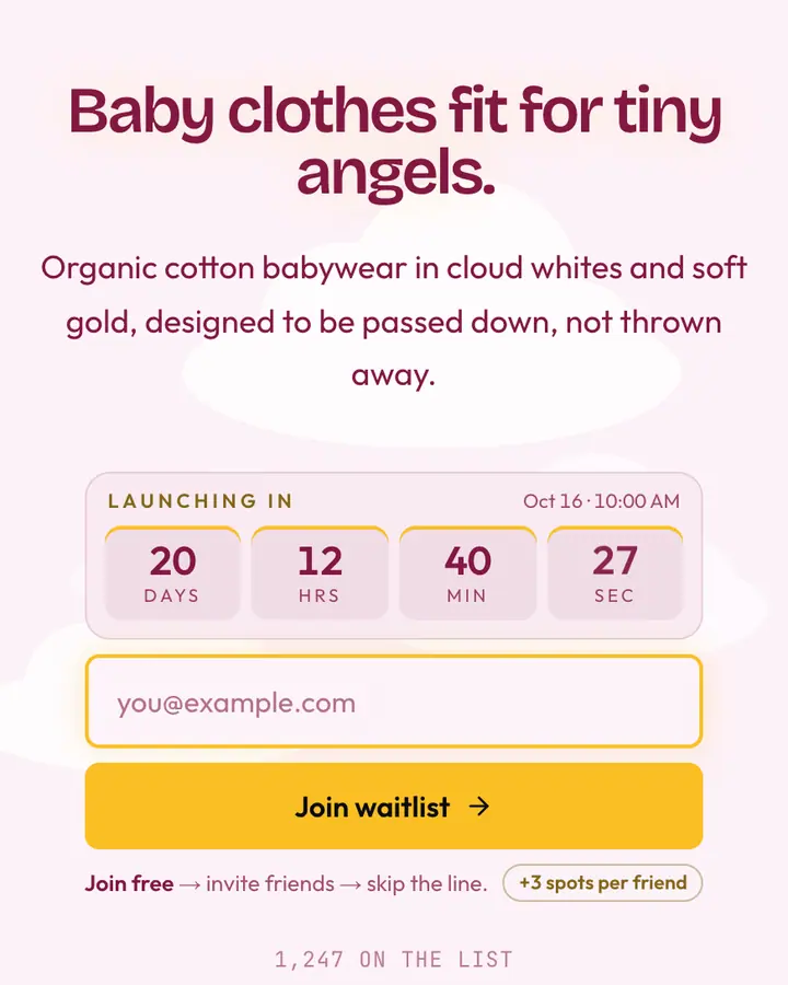 Cherub — Coquette waitlist page template, pink-tinted white background