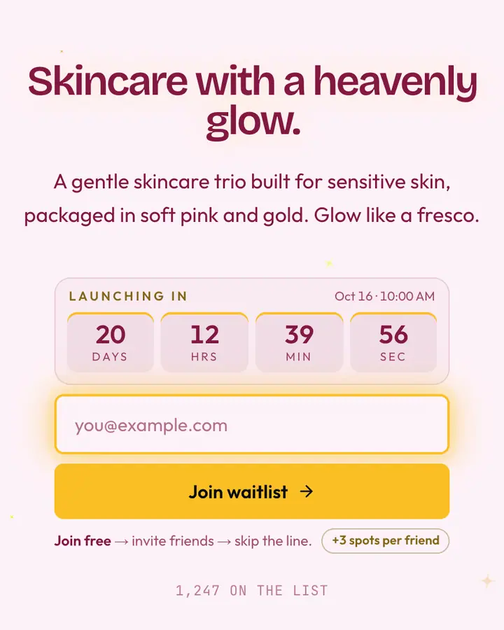 Cherub Blush — Coquette waitlist page template, pink-tinted white background