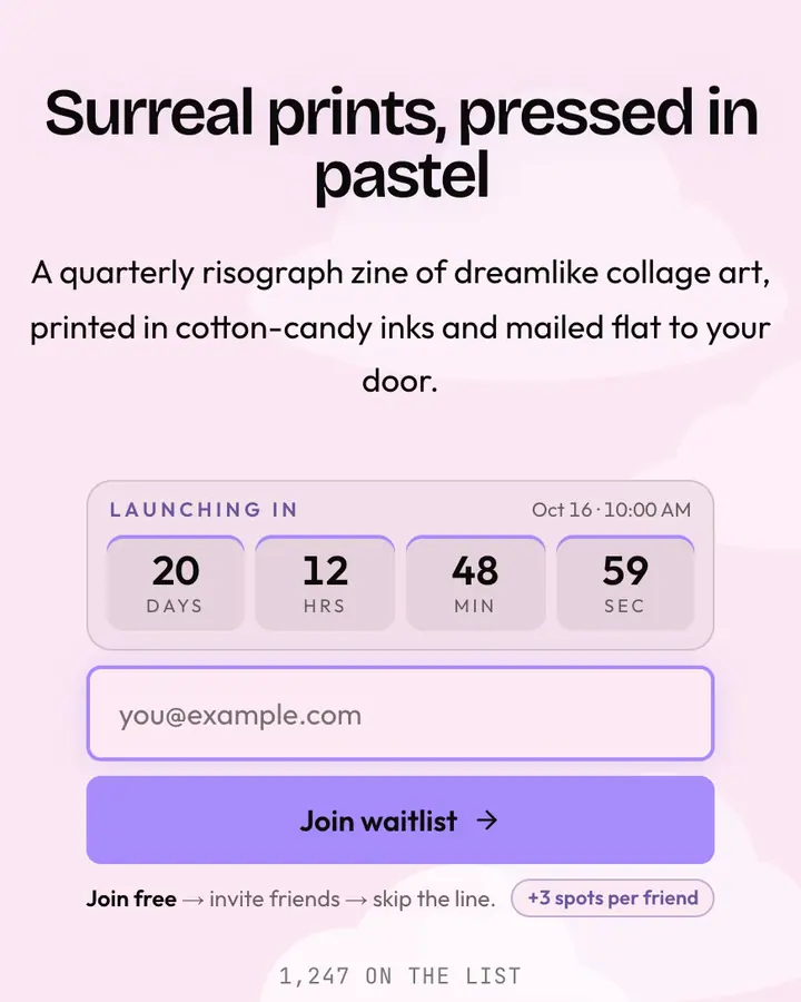 Cloud District — Vaporwave waitlist page template, pale pink background