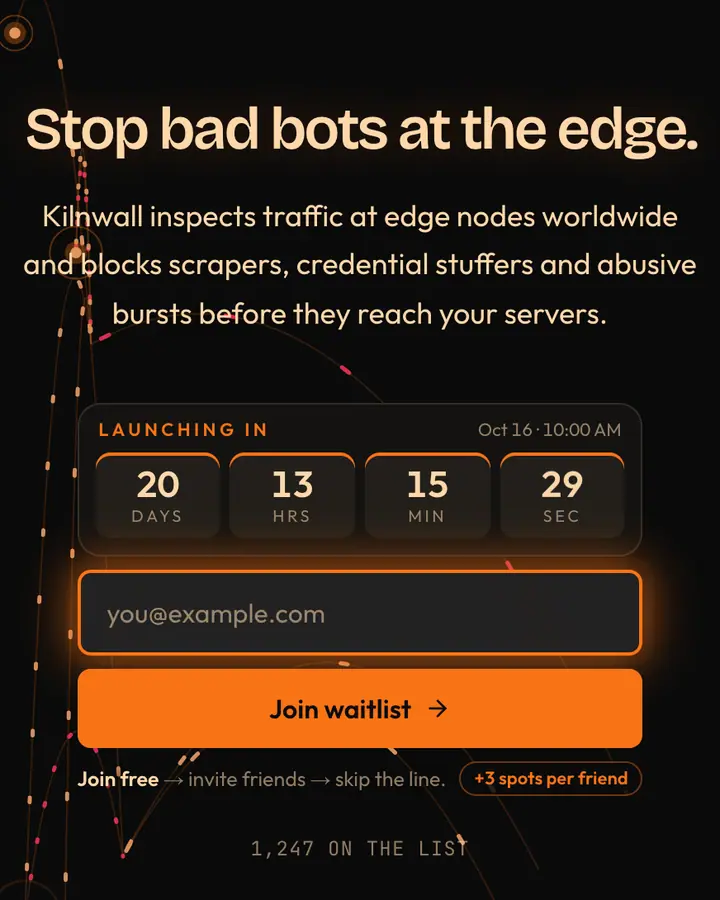 Edge Orange — Tech & SaaS waitlist page template, near-black background