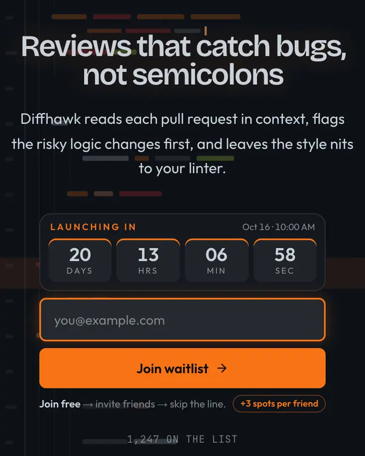 Code Review — Terminal & Developer waitlist page template, deep blue background