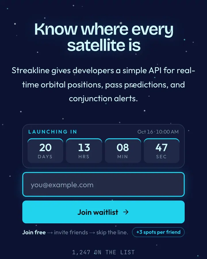 Comet Trail — Cyberpunk & Sci-Fi waitlist page template, deep blue background