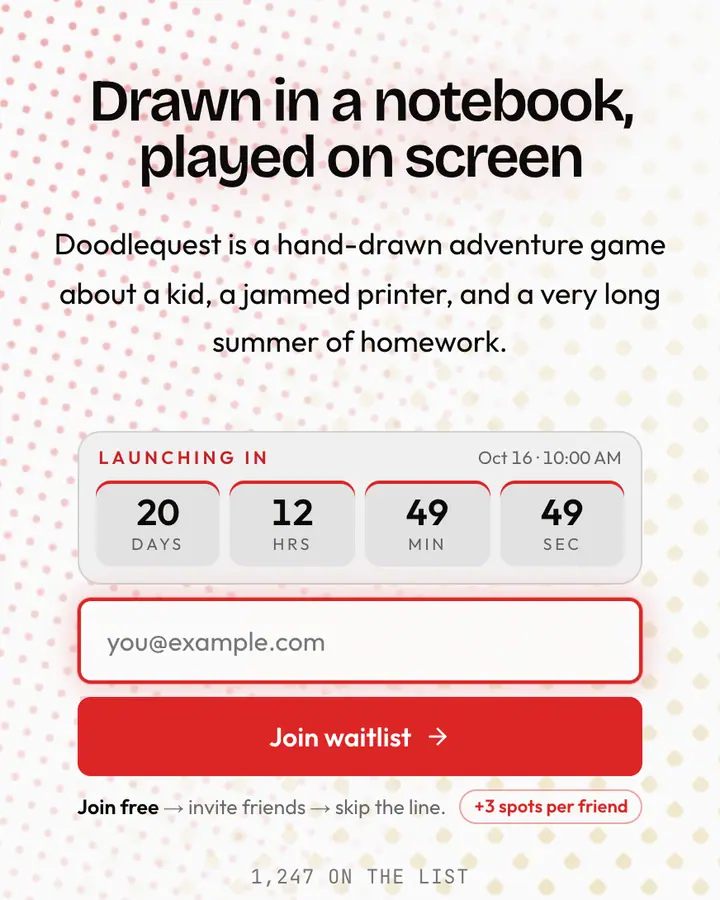 Casual Script — Y2K waitlist page template, white background