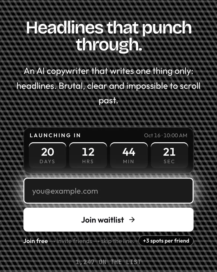 Contrast Max — Black & White waitlist page template, near-black background