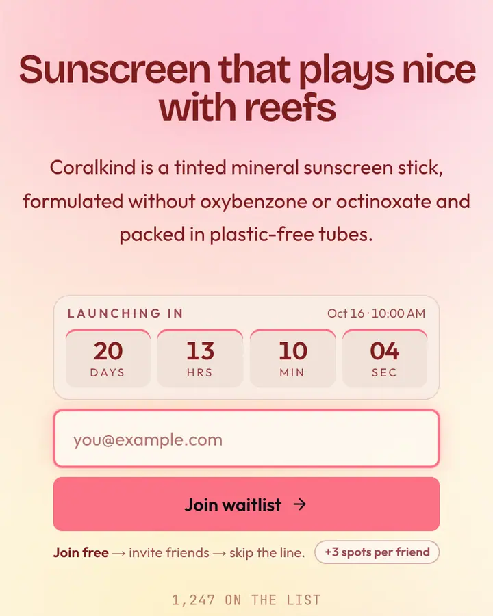Coral Pane — Glassmorphism waitlist page template, orange-tinted white background