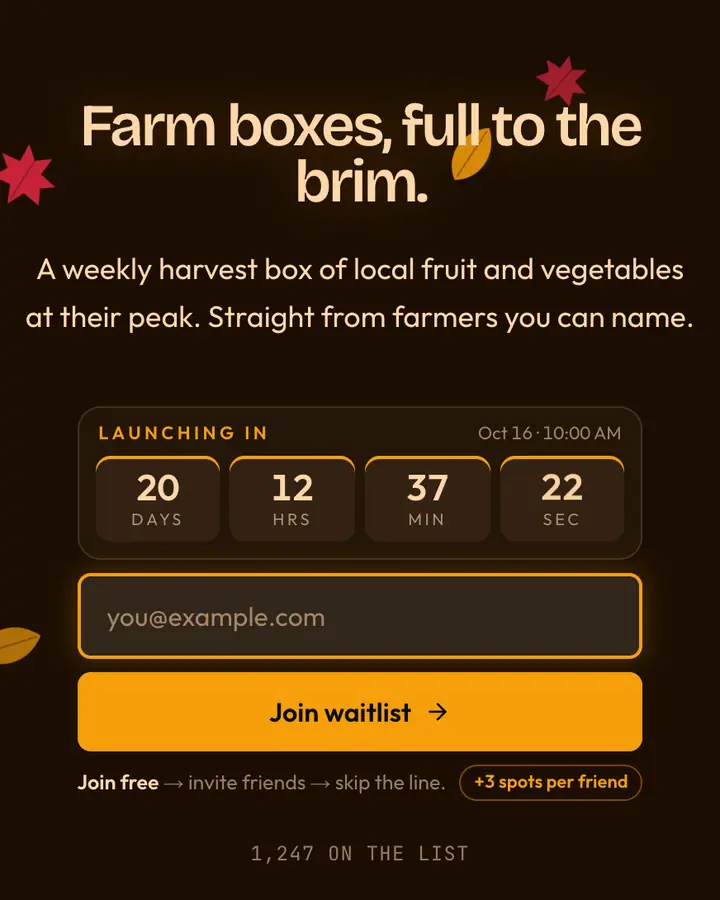 Cornucopia — Holiday & Seasonal waitlist page template, near-black vermilion background